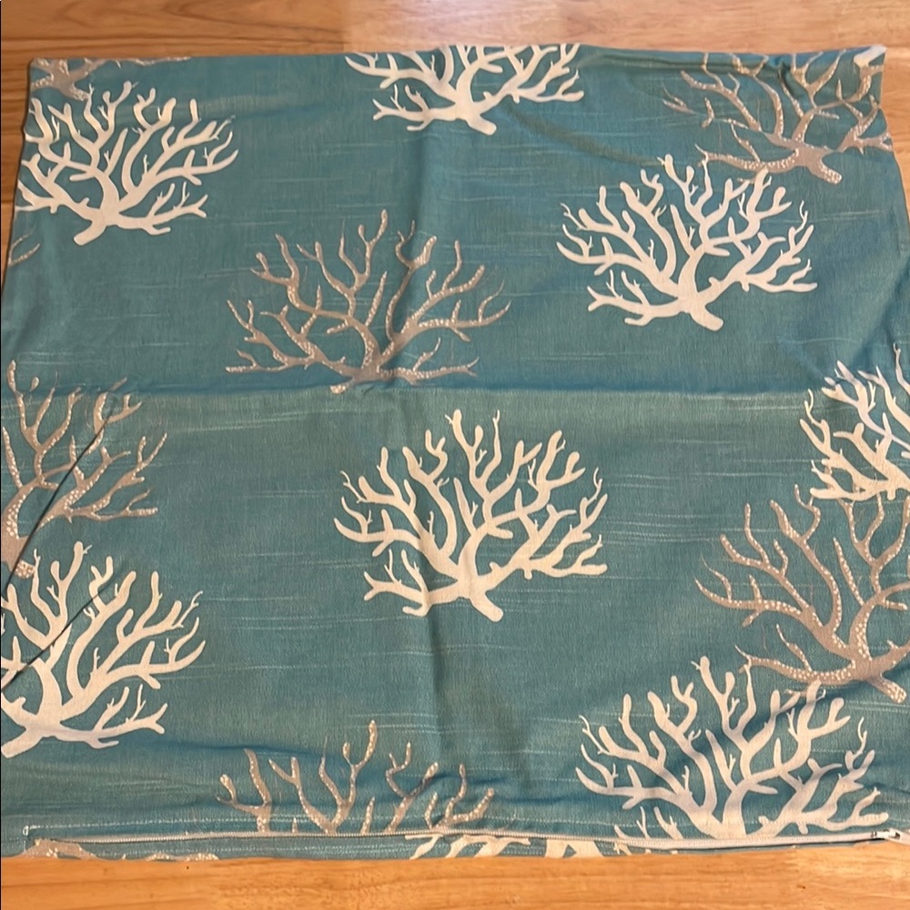 Teal Coral Print 20 inch Pillow Cover with Zipper Enclosure - Picture 1 of 1